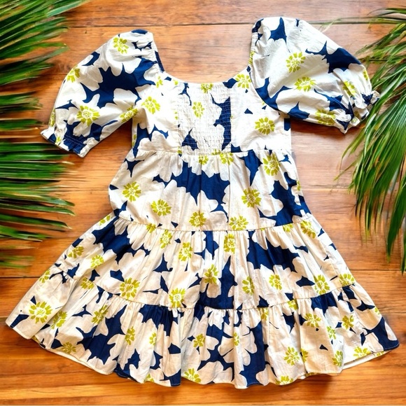 ZARA Floral Puff Sleeve Tiered Dress - Size 13-14 (164 cm) - Navy & Lime Flowers - Picture 4 of 10